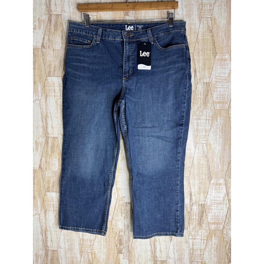 Lee Womens Regular Fit Capri Jeans Blue Mid Rise Denim Size 18M